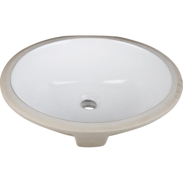 Hardware Resources 15-9/16" Lx13" W  White Oval Undermount Porcelain Bathroom Sink With Overflow H8809WH